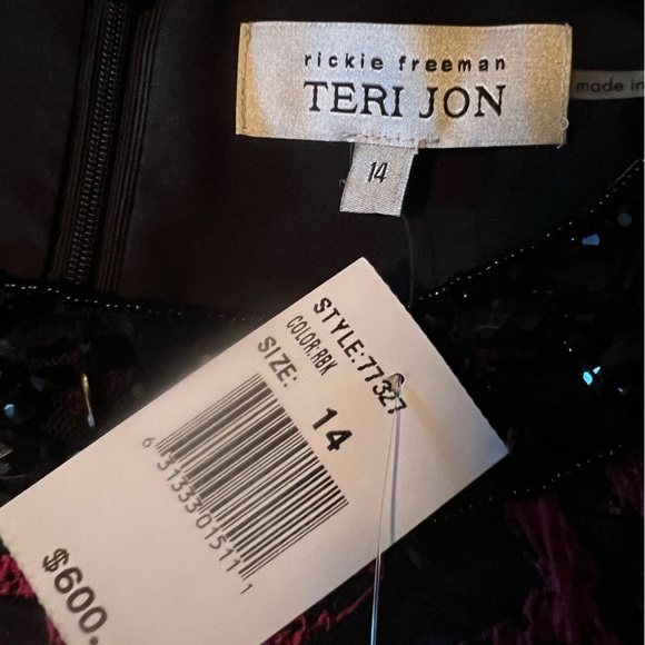 NWT TERI JON FUSCIA PINK/BLACK JACQUARD SHIFT COCKTAIL DRESS SIZE 14 - Picture 6 of 13